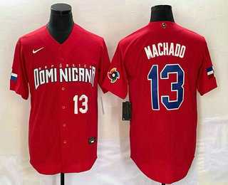 Mens Dominican Republic Baseball #13 Manny Machado Number 2023 Red World Classic Stitched Jersey